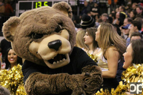 The Grizz gets the crowd engaged during sports events on campus.