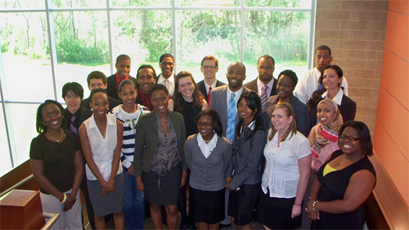 A former class of Cooley's College Prelaw Summer Institute poses for the camera. Applicants must have at least 45-60 credit hours and a 2.0 minimum GPA and are required to provide transcripts, a two-page essay and a faculty recommendation in addition to their application.