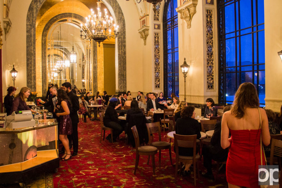 Once inside, high-arched, ornate ceilings and chandeliers setting the backdrop, guests were able to buy food and drinks before viewing the 2015 Oscar-nominated short films.