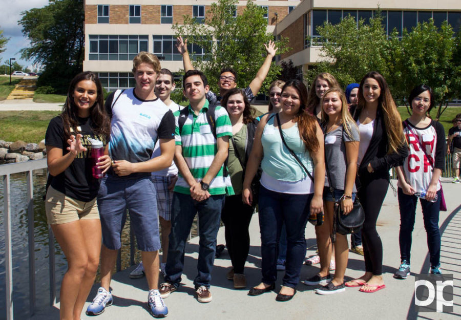 Incoming students show their excitement for the school year during first-year orientation.