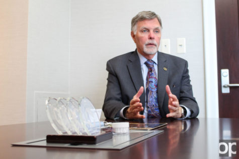 Oakland University President George Hynd discussed plans for the future with the Oakland Post staff last year. 