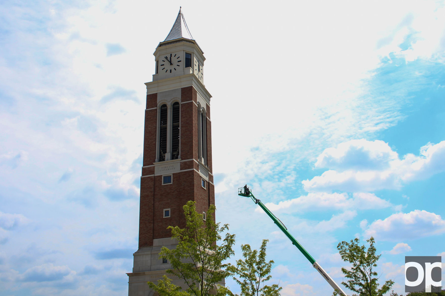 The minute hand of the Elliott Tower on the southwest side fell on June 22 and was replaced on July 20.