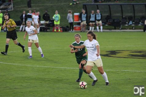 Alice Palmer scored one of the goals at Oakland's homecoming game against Cleveland State Saturday night. 