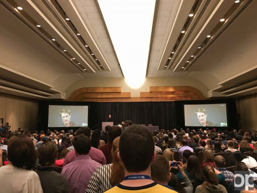 Edward Snowden spoke to college students at the ACP conference in D.C. through Skype on Saturday, Oct. 22, 2016. 