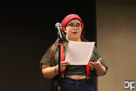 Cheyanne Kramer performs a monologue at the event. 