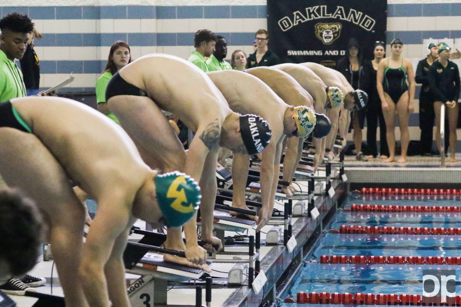 Oakland men’s and women’s swim and dive teams beat Wayne State at the home opener on Saturday, Oct. 29.