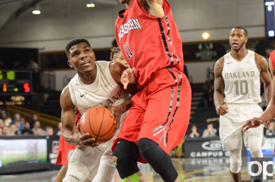 Oakland lost against Northeastern  61-59 in a close battle on the Blacktop at the Orena Tuesday, Dec. 20. 