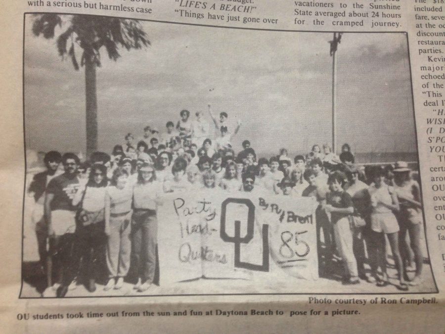 A group of OU students on the Daytona spring break trip in 1985. Just under 200 students total went. 