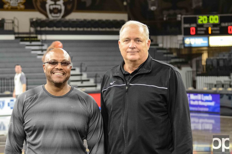 Assistant Coach Cornell Mann (left) and Associate Head Coach Dan Hipsher (right) joined the Golden Grizzlies mens basketball team in its 50th year. 