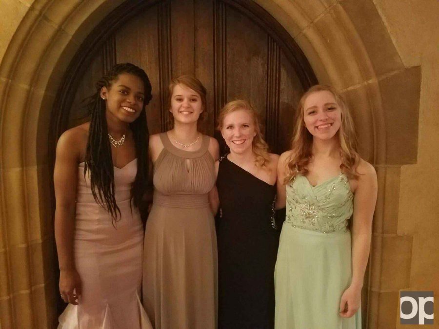 Left to right: Brie Shines, Shelby Tankersley, Phoebe Wojciechowski and Lani Hennings attended the 43rd annual Meadow Brook Ball on Saturday, Jan. 28 at the Meadow Brook Hall. 