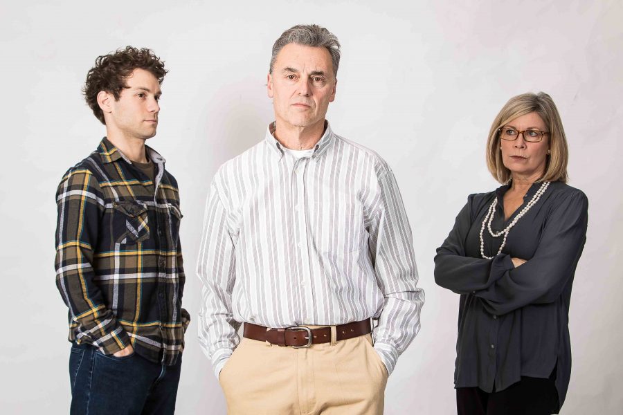 Left to Right: Lucas Wells as James Durnin, Loren Bass as Tom Durnin and Julia Glander as Karen Brown-Canedy star in The Unavoidable Disappearance of Tom Durnin.