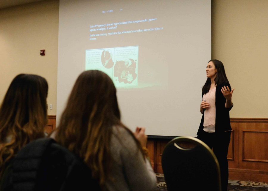 Dr.+Andrea+Moyer+talks+to+students+about+the+benefits+of+vaccinations.