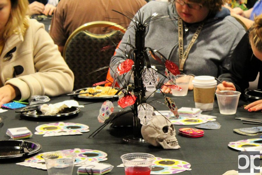 Sugarskulls decorated the tables as students celebrated Day of the Dead.