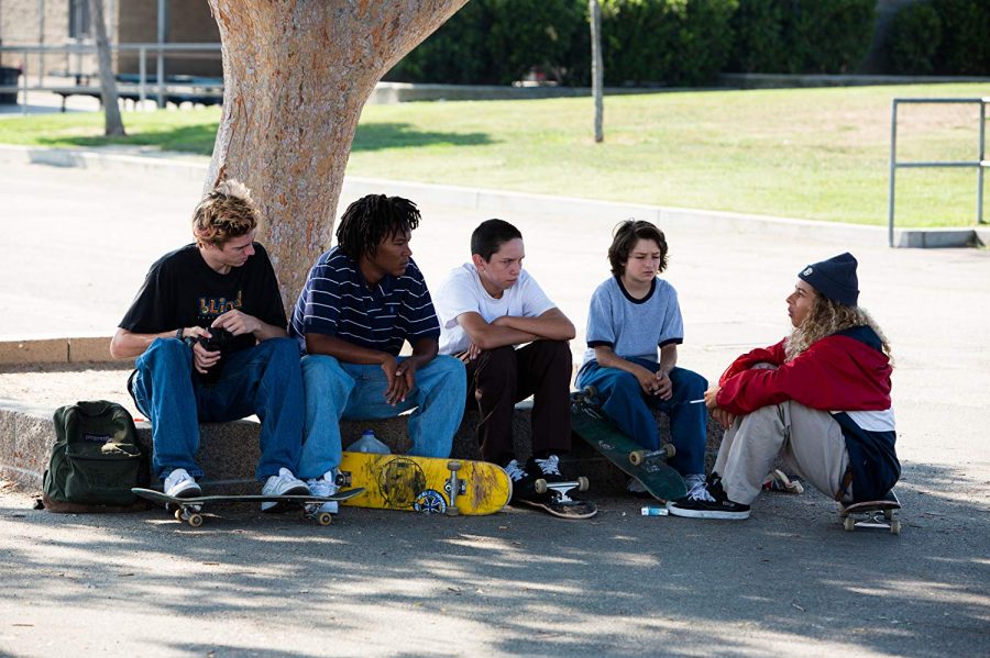 FROM LEFT: Ryder McLaughlin, Na-Kel Smith, Gio Galicia, Sunny Suljic and Olan Prenatt in “Mid90s.”