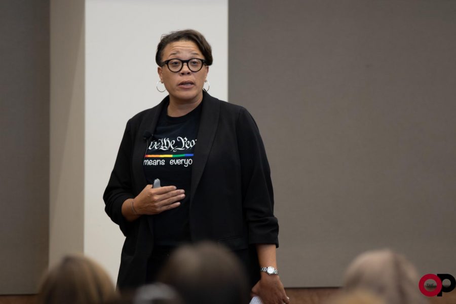 Trina Scott, VP of Diversity and Inclusion at Rocket Mortgage by Quicken Loans, speaks to students about moving ideas into words and actions in the modern workplace.