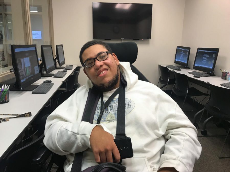 Elijah Sanders, junior, was born with cerebral palsy. He doesn’t let that stop him from working toward his dream of getting a law degree.
