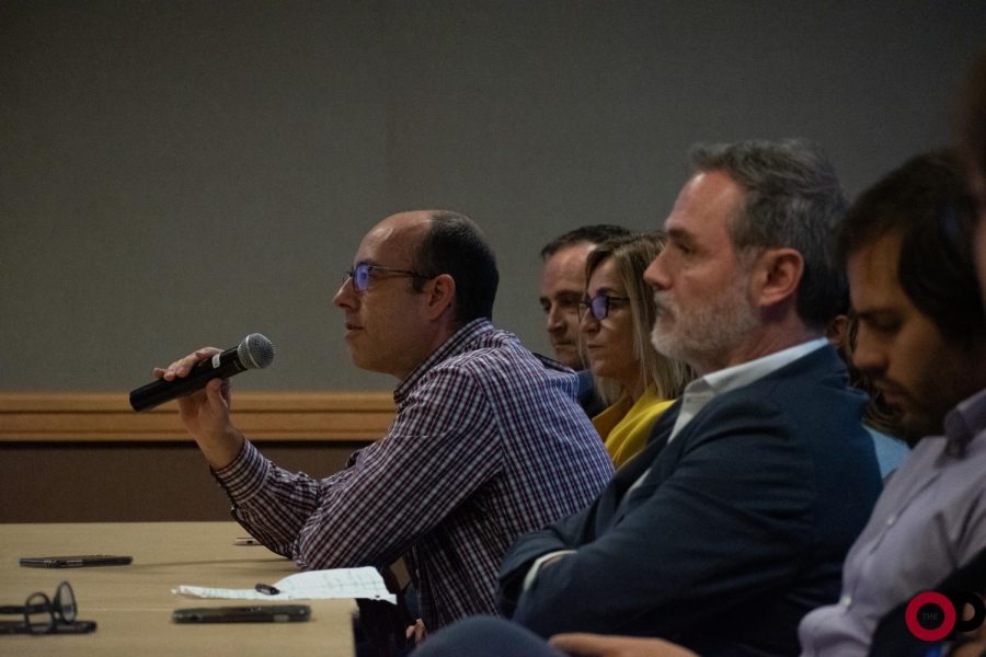 Presenters sit roundtable to discuss effects of and differing viewpoints on the current protests and strikes around Catalonia, Spain.