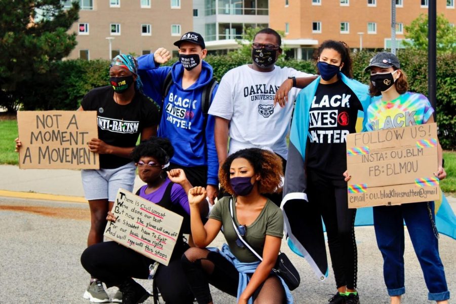 The club, BLM OU, starts their march alongside other supporters. 
