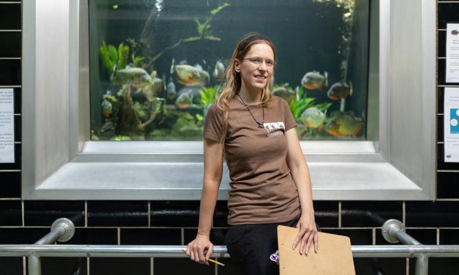 Murray pictured at her job at Belle Isle Aquarium.