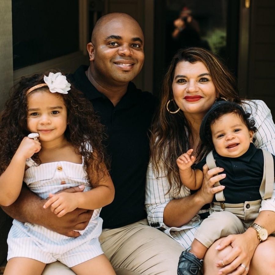 Jones poses with his family (Lucía Jones, Dorian Jones, Rebecca Mercado-Jones and Cruz Jones). As a  medical provider, he felt “relieved” for himself, his family and his patients. 