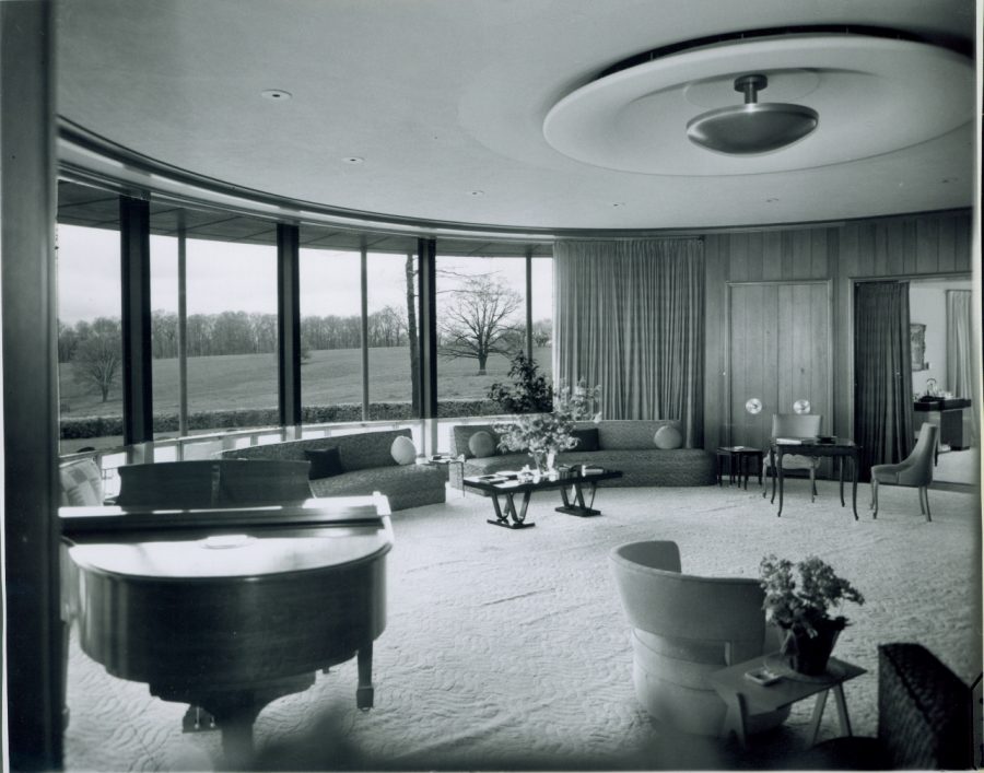 This is the main living room in Sunset Terrace with Wilsons furniture. This space originally looked out to the Wilsons farm, until the Meadow Brook Amphitheater was built. 