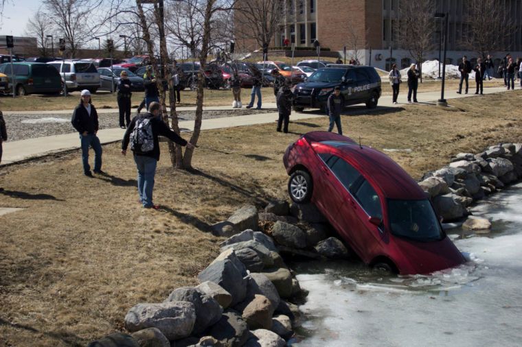 Shuana Hazime found her car in Bear Lake after class on Wednesday April, 2. Her vehicle is only the most recent that has taken the plunge though. 