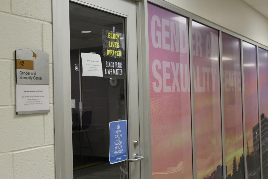 The entrance to the OUs Gender and Sexuality Center, located downstairs in the Oakland Center.