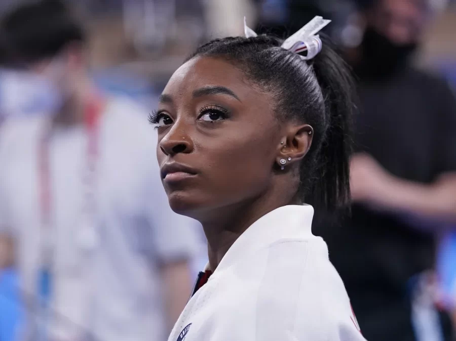 U.S.+star+Simone+Biles+pulled+out+of+the+individual+all-around+final+at+the+Summer+Olympics+in+Tokyo.+Photo+via+NPR+and+taken+by+Gregory+Bull%2FAP.