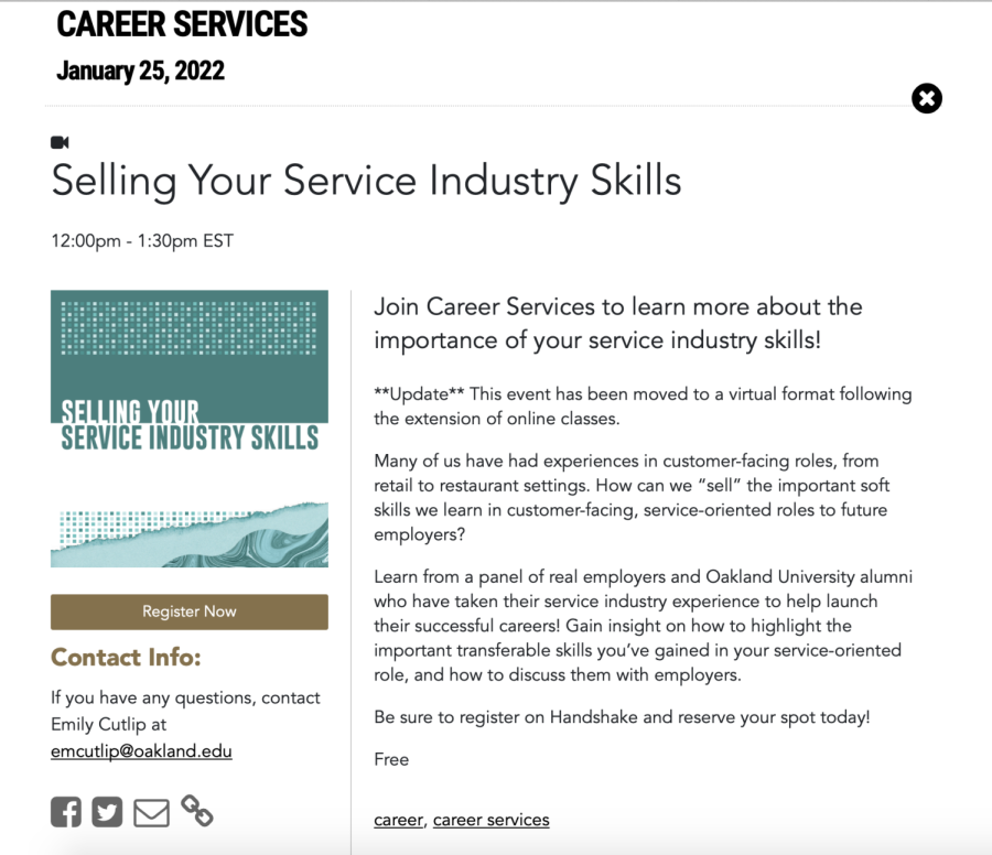 The Selling your Service Industry Skills event took place on Jan. 25, and was presented by Career Services.