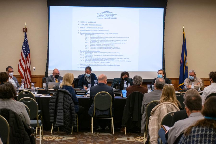 OU's Board of Trustees alongside President Pescovitz and Chief of Staff Josh Merchant at last Monday's BOT meeting. The BOT's announcement of the creation of the Faculty Board Liaison Task Force could facilitate better communication between OU AAUP faculty and the upper administration.