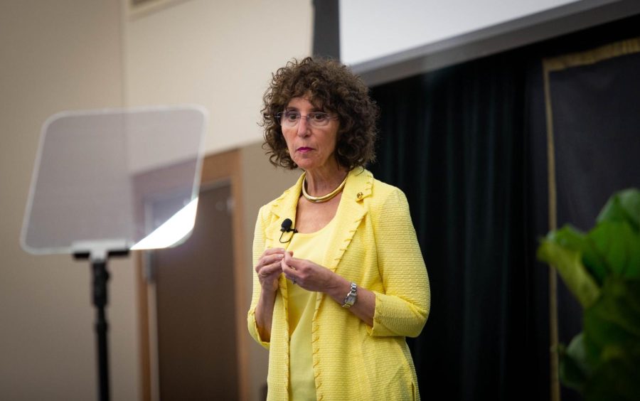 President Ora Hirsch Pescovitz addressed the Oakland University community on March 30 for the State of Academic Affairs.
