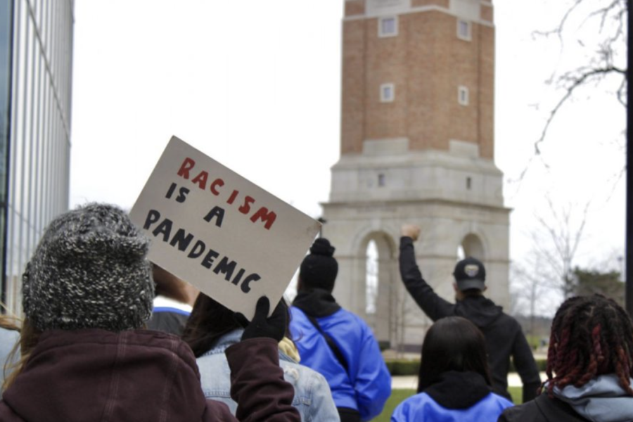 OU students at a Black Lives Matter demonstration in April 2021.