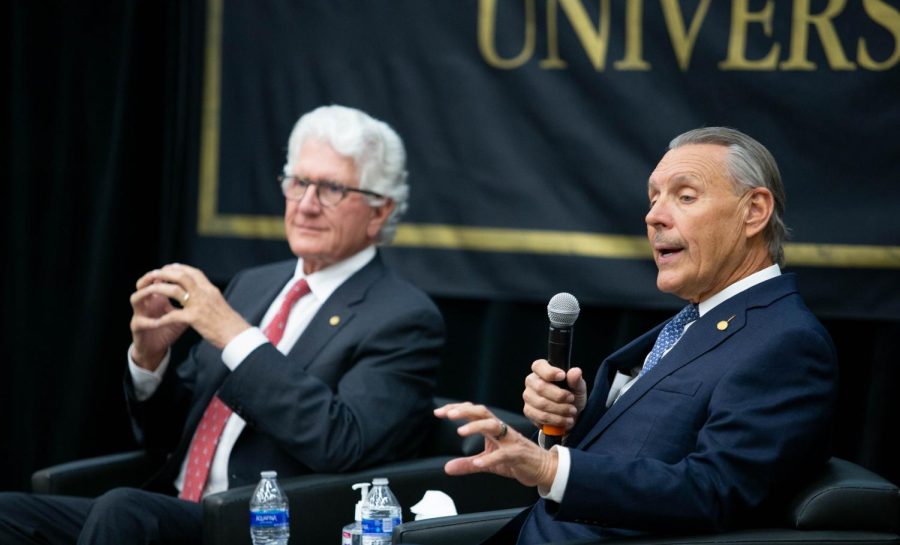 Former U.S. ambassadors David Fischer and John Rakolta Jr. visited OU on March 29 for a discussion about the Abraham Accords.