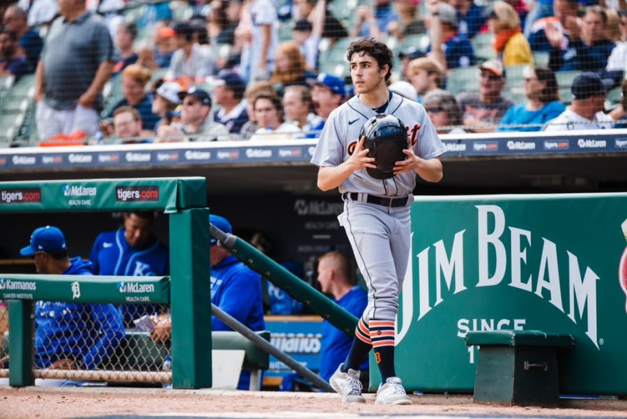 Emilio Romano during a game against the Kansas City Royals at Comerica Park in Detroit, Michigan on September 26, 2021. 
