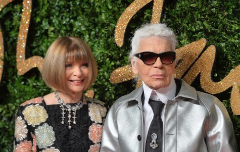 Vogue Editor in Chief and Met Gala host Anna Wintour posing with late designer Karl Lagerfeld in 2015.