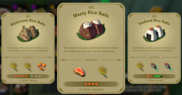 Rice Ball recipe, as featured on The Legend of Zelda: Tears of the Kingdom.