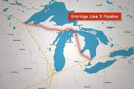 Line 5 runs directly through the Upper and Lower Peninsulas of Michigan. 