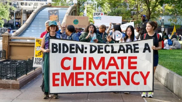 Climate change activists occupy the streets of NYC in protest of President Biden