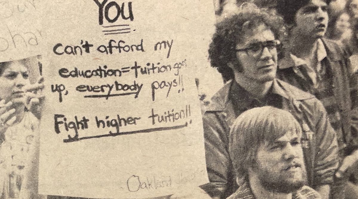 Oakland University students join state-wide rally in Lansing against higher tuition. Photo courtesy of The Oakland Post archives