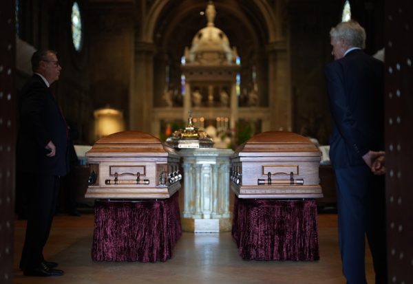 The caskets of Melissa and Mark Hortman. Photo courtesy to Minnesota Reformer