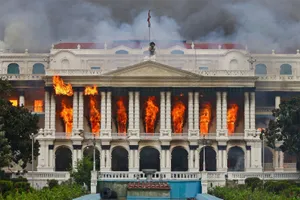 Singha Durbur in flames, photo courtesy to AFP/Getty Images